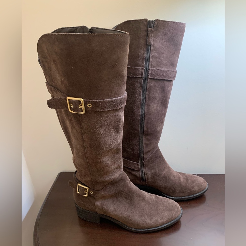 Over-the-Knee Suede Riding Boots in Brown